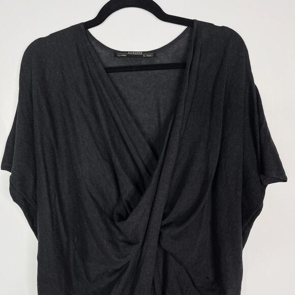 Allsaints Womens Small Dark Gray Itat Reversible Tee Sweater Short Sleeve Twist - Picture 3 of 9